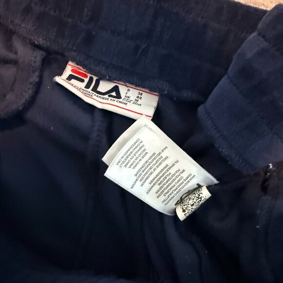FILA Velour Track Suit Set Navy Blue Logo Tape Hoodie Joggers L/M - Picture 12 of 16